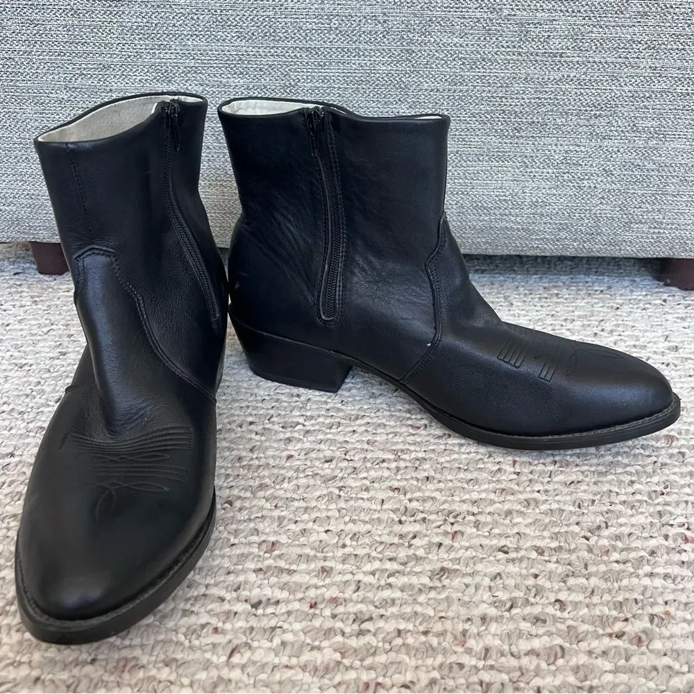 Durango Men’s Black Leather Western Ankle Boots Side Zip  DB950